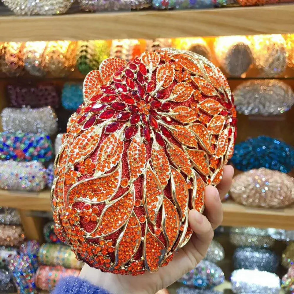 XIYUAN women red/pink/blue/gold/silver Hollow Out Flower Birthday party Crystal Evening bag Clutch purse Minaudiere Handbags