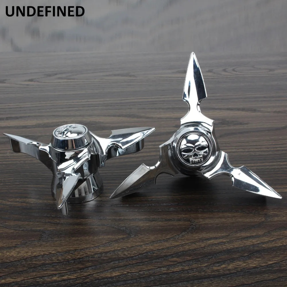 Motorcycle Chrome Skull Spun Blade Axle Caps Cover Front Axle Nut Covers For Harley Sportster Dyna Softail V-Rod Plastic
