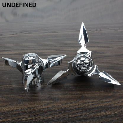 Motorcycle Chrome Skull Spun Blade Axle Caps Cover Front Axle Nut Covers For Harley Sportster Dyna Softail V-Rod Plastic