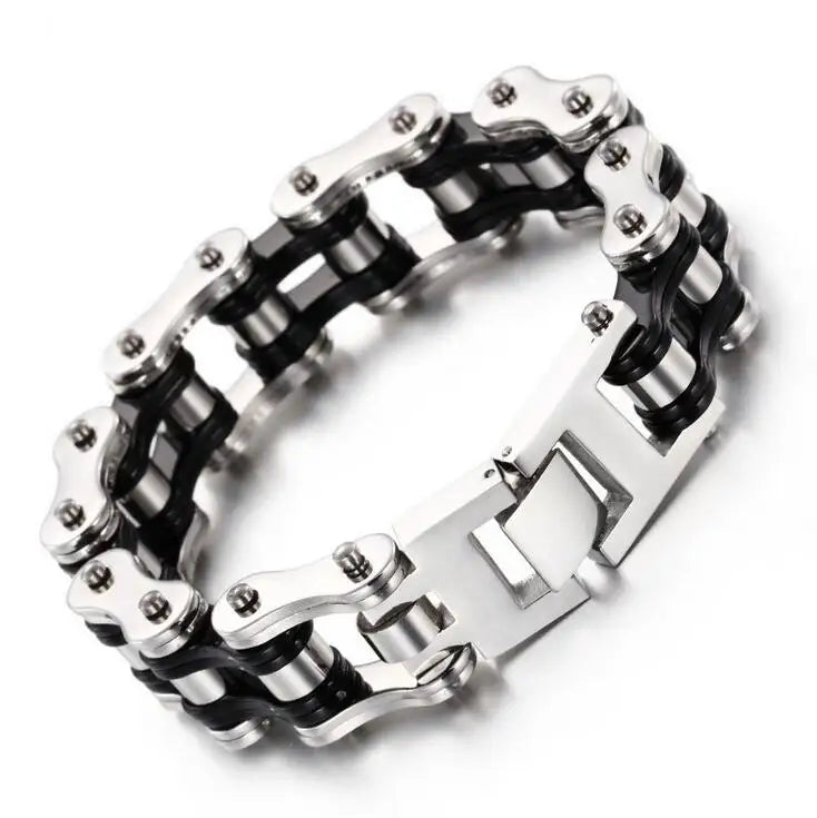 Punk Men's Orange Bicycle Bike Bracelets & Bangles Black Motorcycle Chain Bracelet Men Women Stainless Steel Biker Wrist Jewelry