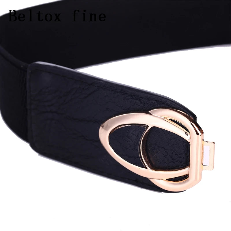 Fashion Thick PU Leather Elastic Wide Belts for Women Stretch Waist Dress Plus Size