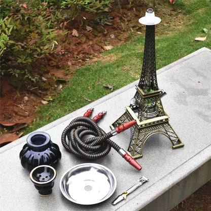 Paris Tower Metal Shisha Hookah Double Hose with Ceramics Bowl Charcoal Tongs Shisha Plate Hookah Acrylic Base Chicha Nargile