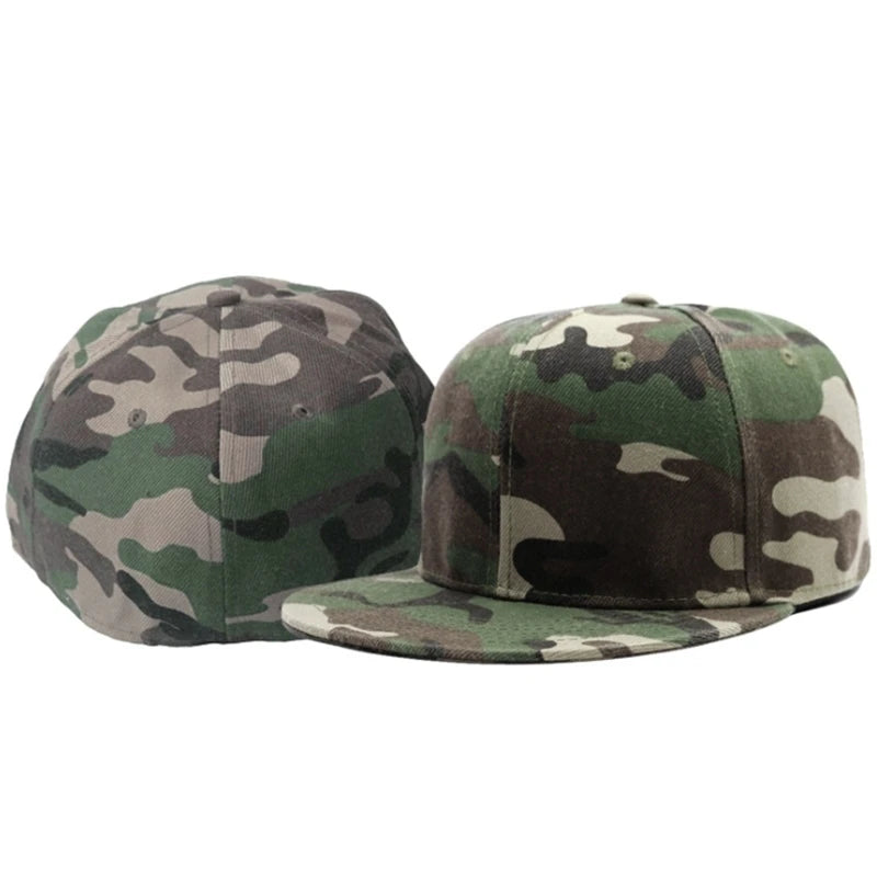 Full close camouflage hip hop cap whole closure women men's plus size flat brim bill baseball cap fitted snapback hat 56-62cm