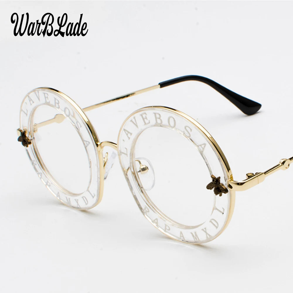WarBLade Retro Round Glasses Clear Lens English Letters Little Bee Men Women Brand Glasses Fashion Male Female Oculos De Sol