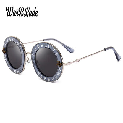 2020  Fashion Bees Retro Round Letters Transparent Frame Tint Lens Sunglasses Trending Ladies Summer Sun Glasses
