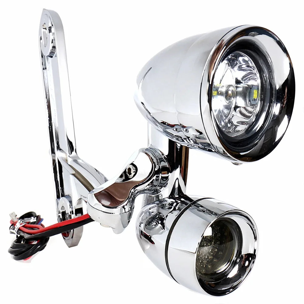 Chrome LED Fairing Mounted Driving Lights&LED Smoked Turn Signals For Harley Touring Electra Street Glide Road King 1996-2013