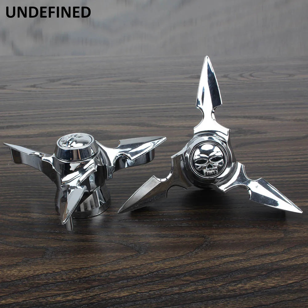 Motorcycle Chrome Skull Spun Blade Axle Caps Cover Front Axle Nut Covers For Harley Sportster Dyna Softail V-Rod Plastic