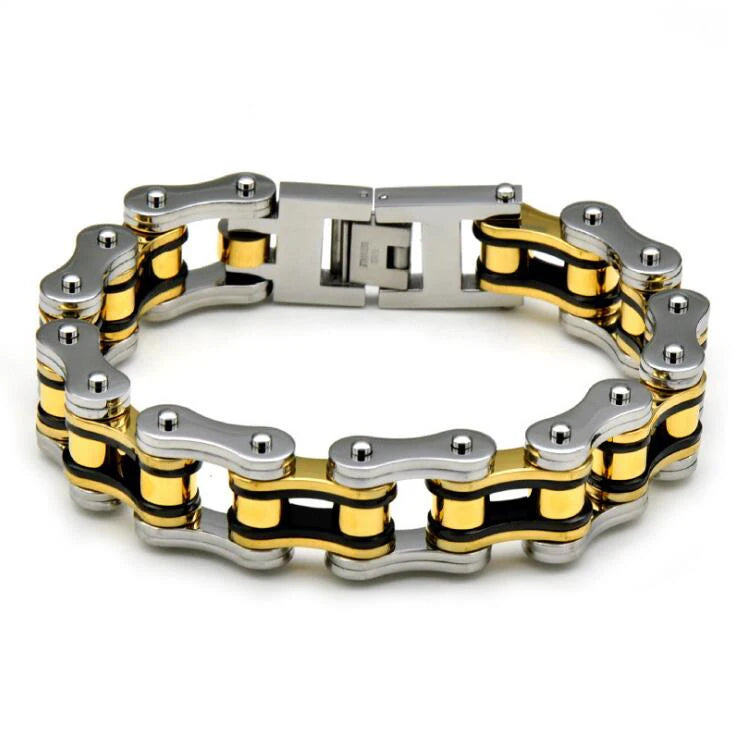Punk Men's Orange Bicycle Bike Bracelets & Bangles Black Motorcycle Chain Bracelet Men Women Stainless Steel Biker Wrist Jewelry