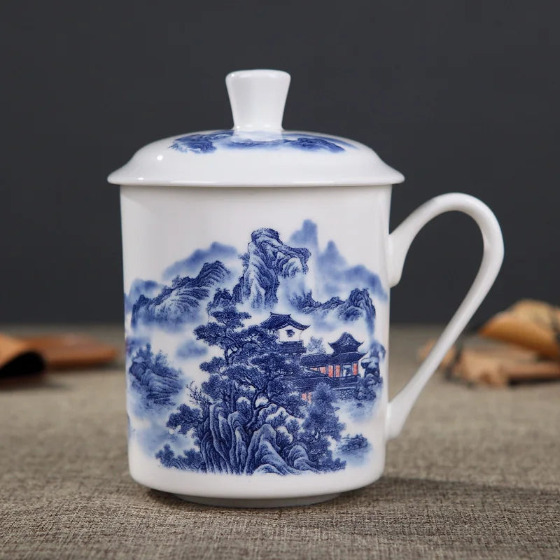 Jingdezhen Bone China ceramic large cups with cover drinkware Porcelain mug meeting gift Office mug about 500ml