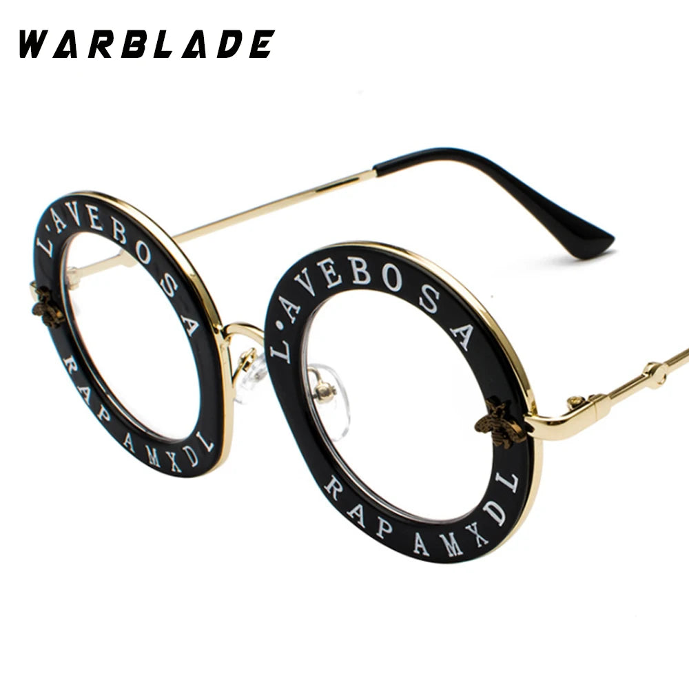 WarBLade Retro Round Glasses Clear Lens English Letters Little Bee Men Women Brand Glasses Fashion Male Female Oculos De Sol