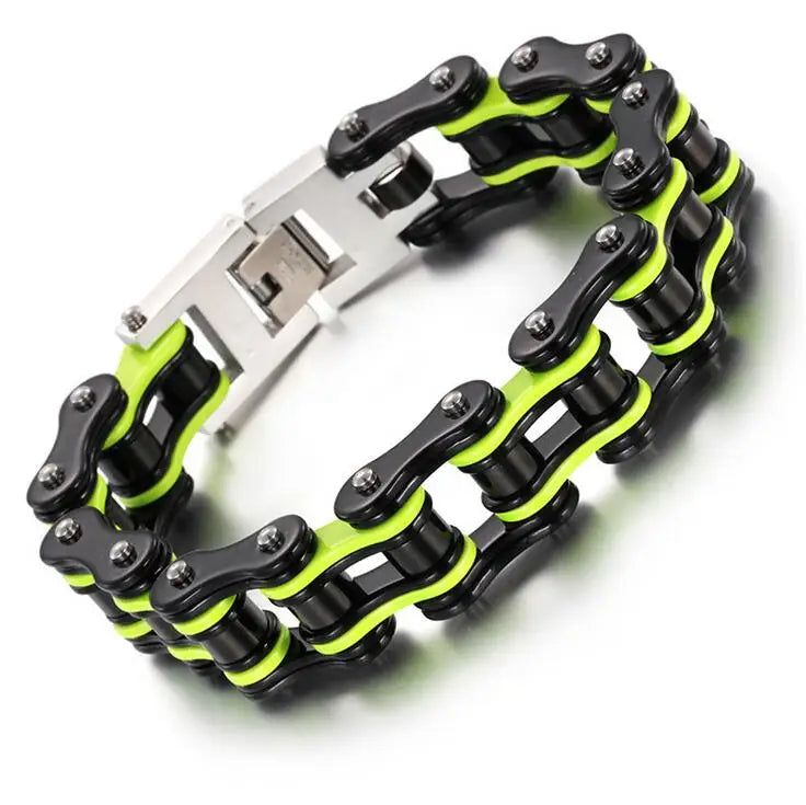 Punk Men's Orange Bicycle Bike Bracelets & Bangles Black Motorcycle Chain Bracelet Men Women Stainless Steel Biker Wrist Jewelry