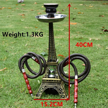 Paris Tower Metal Shisha Hookah Double Hose with Ceramics Bowl Charcoal Tongs Shisha Plate Hookah Acrylic Base Chicha Nargile