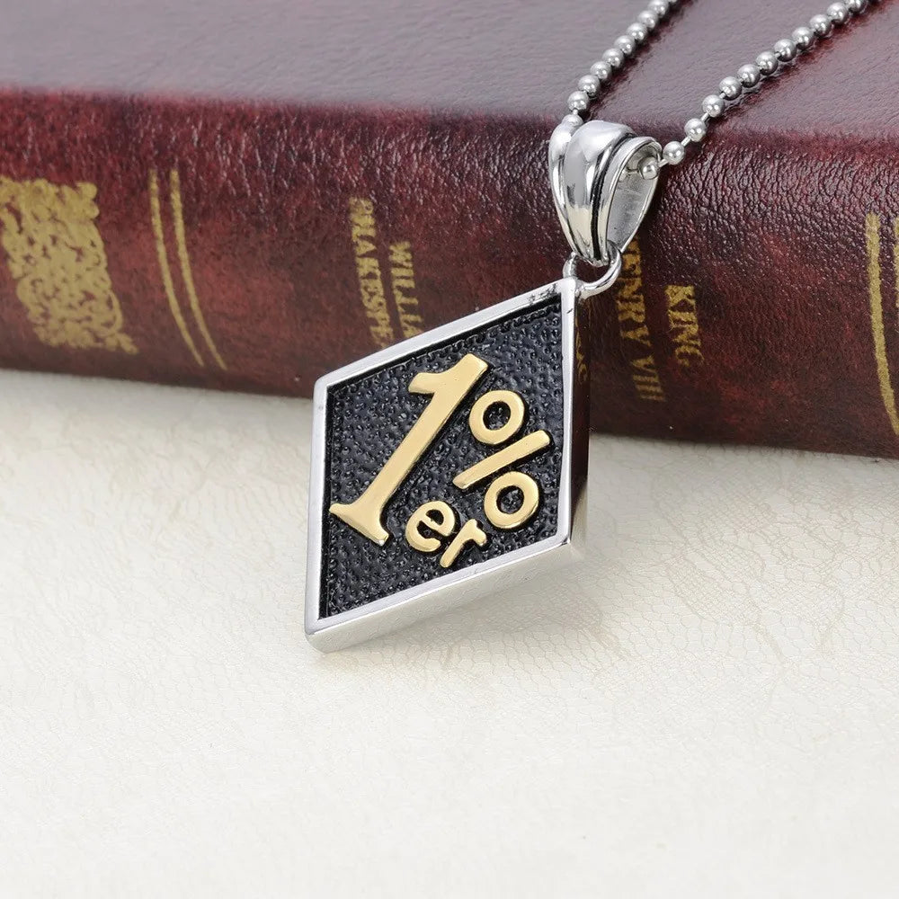 Silver color Gold color Men 1%er One Percenter Outlaw Biker Motorcycle Club Stainless Steel Pendant