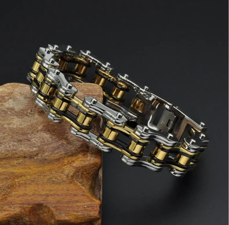 Punk Men's Orange Bicycle Bike Bracelets & Bangles Black Motorcycle Chain Bracelet Men Women Stainless Steel Biker Wrist Jewelry