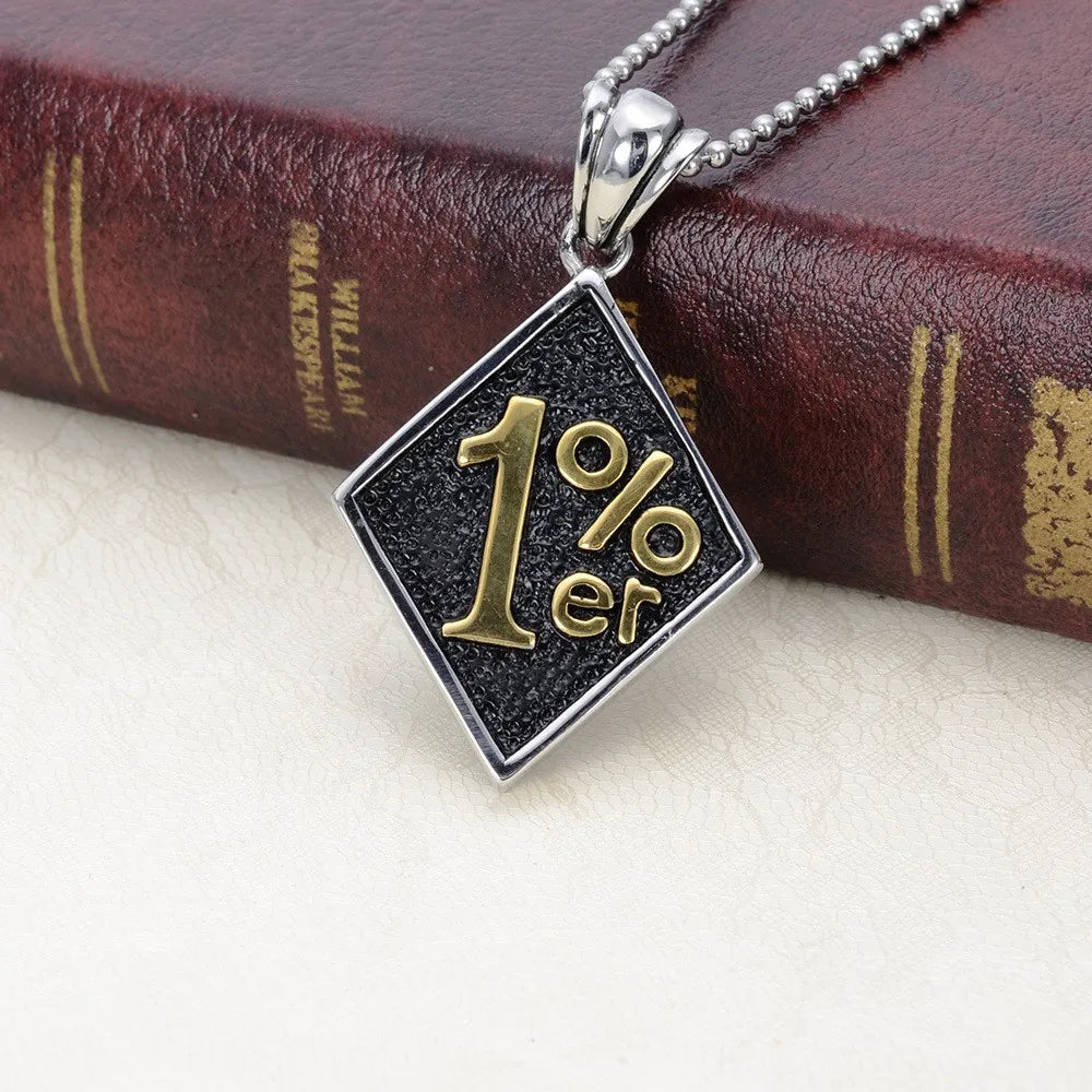 Silver color Gold color Men 1%er One Percenter Outlaw Biker Motorcycle Club Stainless Steel Pendant