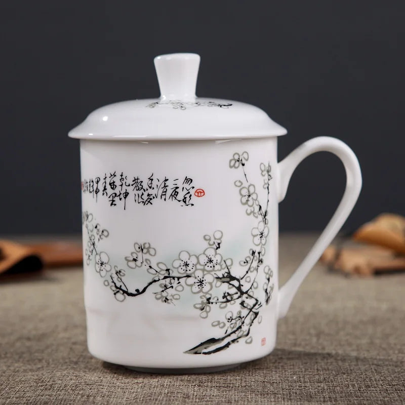 Jingdezhen Bone China ceramic large cups with cover drinkware Porcelain mug meeting gift Office mug about 500ml