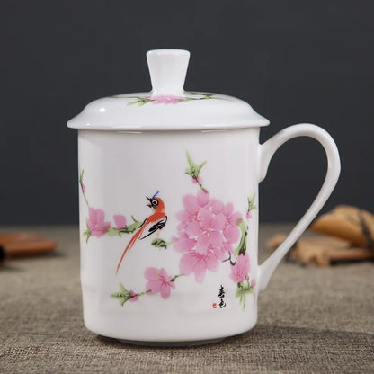 Jingdezhen Bone China ceramic large cups with cover drinkware Porcelain mug meeting gift Office mug about 500ml