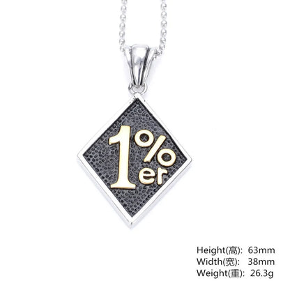 Silver color Gold color Men 1%er One Percenter Outlaw Biker Motorcycle Club Stainless Steel Pendant
