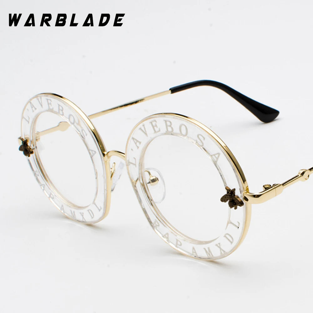 WarBLade Retro Round Glasses Clear Lens English Letters Little Bee Men Women Brand Glasses Fashion Male Female Oculos De Sol