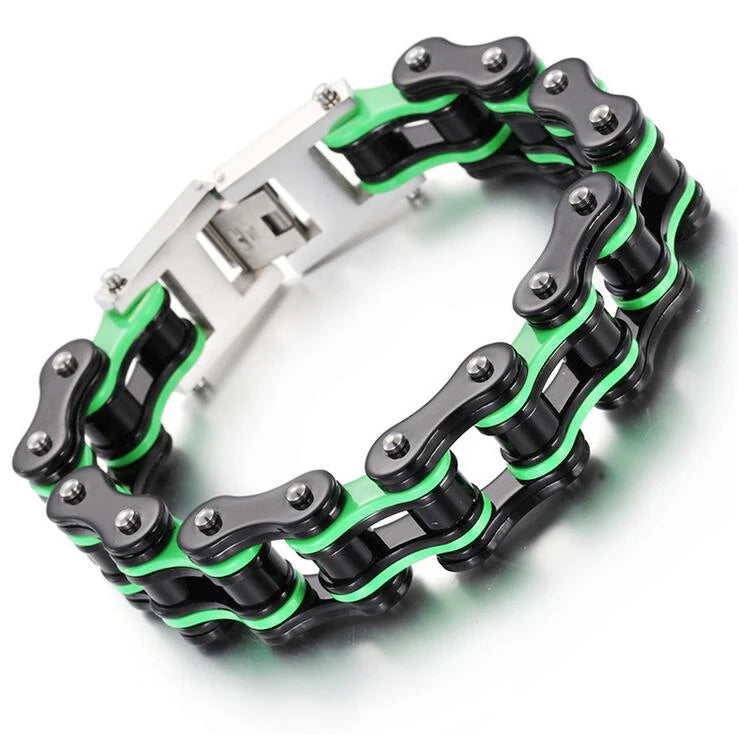 Punk Men's Orange Bicycle Bike Bracelets & Bangles Black Motorcycle Chain Bracelet Men Women Stainless Steel Biker Wrist Jewelry