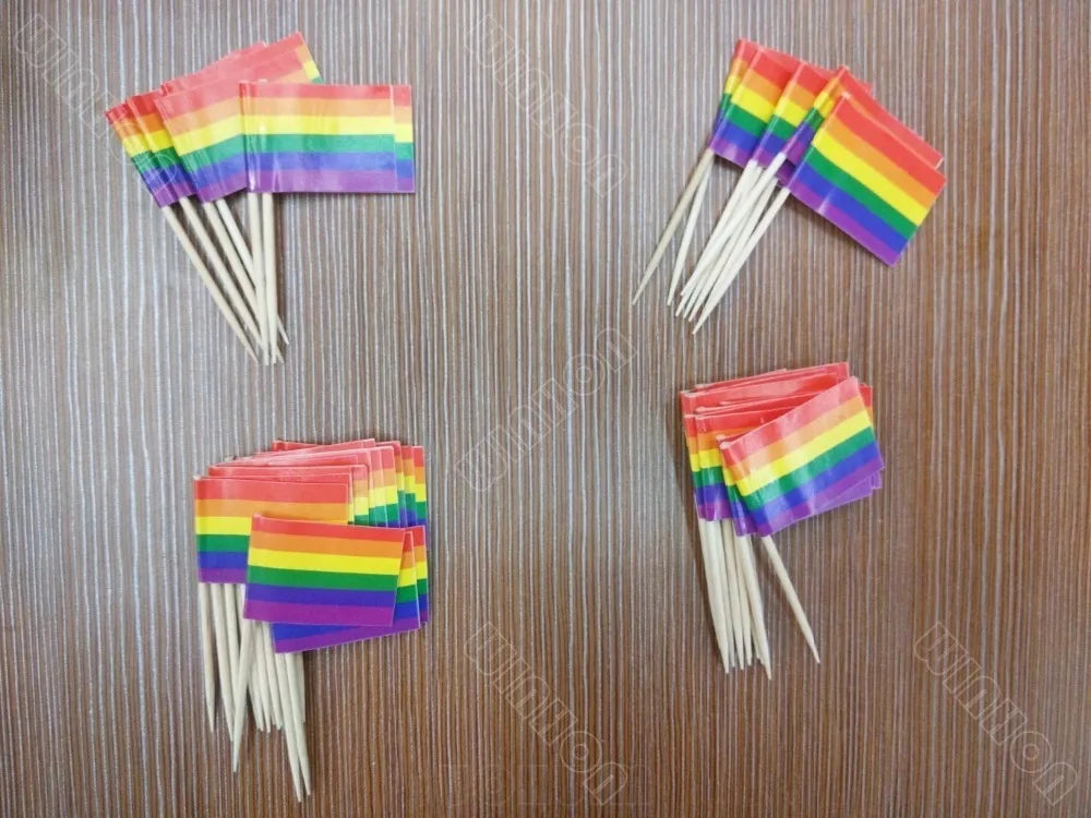 Free Shipping Rainbow Toothpick Flag Lesbian Gay Pride LGBT Flag Banner Colorful Rainbow Flag cooktail sticks