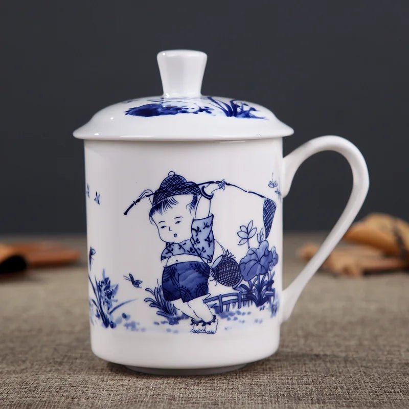 Jingdezhen Bone China ceramic large cups with cover drinkware Porcelain mug meeting gift Office mug about 500ml