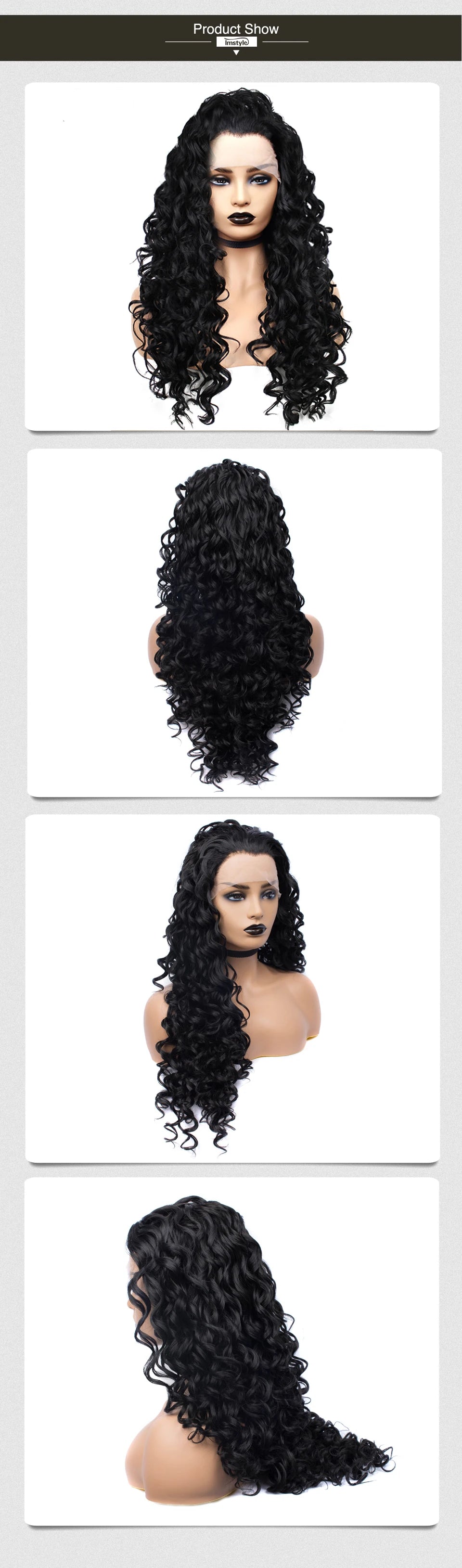 Imstyle Synthetic Lace Front Wigs Long Black Curly Wigs For Women Lace Wig Heat Resistant Fiber Natural Hair Wig