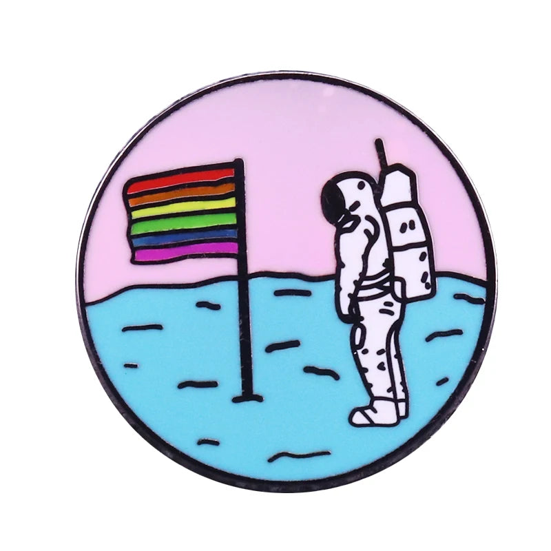 LGBTQ LGBT Gay Pride Rainbow Flag badge HS We're a little bit gay Moon Sounds Gay I'm In Love Wins Proudly Go Purride Cat Pin