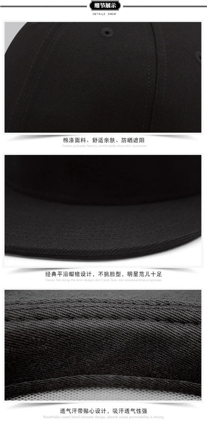 Big Bone Man Plus Size Baseball Caps Adult Flat Peak Hip Hop Fitted Hat Men Women Large Size Snapback Cap size 6 3/4 to size 8