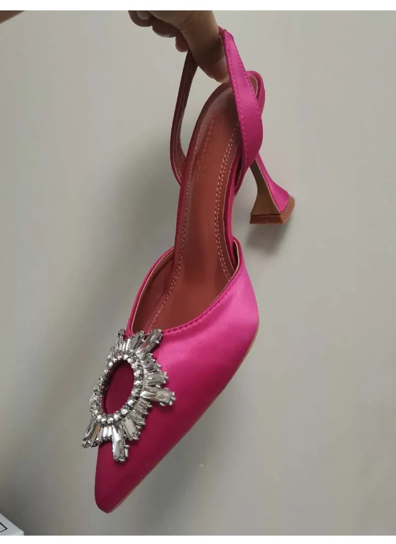 Brand Women Pumps Luxury Crystal Slingback High Heels Summer Bride Shoes Comfortable Triangle Heeled Party Wedding Shoes