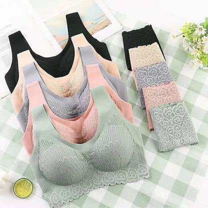 Comfortable Latex 4.0 Bra Women's Underwear Set Wireless With breast Pads Gather Bralette with panties Lingerie 2-pieces Suit