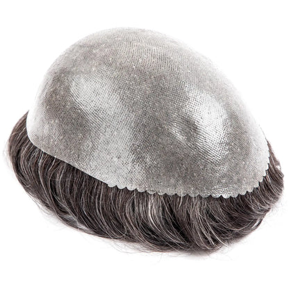 Men's Toupee #1B10 Full PU Base V-loops 8x10 Inches 130% High Density Human Hair Black Thin Skin 0.06 mm BOSQUE Beauty