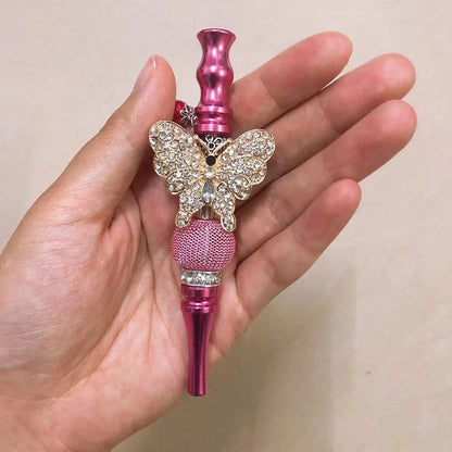 Women Bling Shiny Butterfly Animal Jewelry Ball Handmade Inlaid  Blunt Holder Shisha Hookah Mouthpiece Tips With Laser Gift Bag