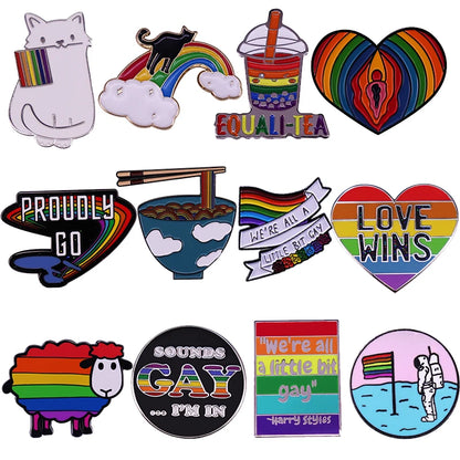 LGBTQ LGBT Gay Pride Rainbow Flag badge HS We're a little bit gay Moon Sounds Gay I'm In Love Wins Proudly Go Purride Cat Pin