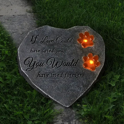 Lighted Hand-painted Animal Paw Print Memorial Stone Irregular Resin Plaque for Pet Grave Decor