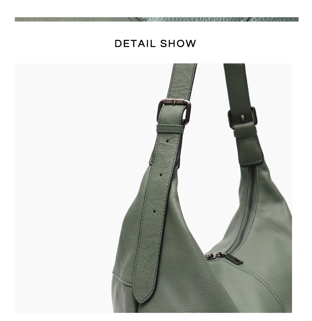 SC Luxury Women Cowhide Crossbody Bag Large Casual Shoulder Purse Wide Strap Handbag Female Daily 100% Genuine Leather Hobo Sack