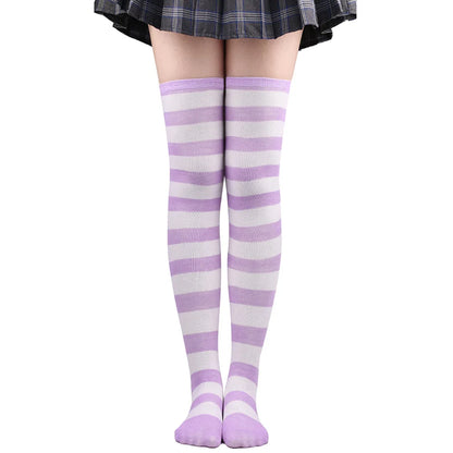 Womens Striped Thigh High Stockings Ladies Girls Black White pink Long Over Above Knee Socks femboy Cosplay Lolita Harajuku Y2k