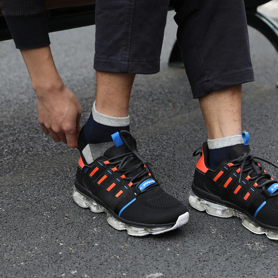 5 Pairs/Lot Running Socks Men Ankle Colorful Stripes Combed Cotton Outdoor Gym Compression Short Male Socks 5 Colors New 2025