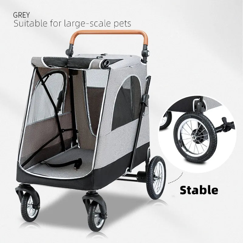 (Ready to Ship) Manufacture Large Pet Stroller for Big Dog Safety Outdoor Walking Travel Foldable Trolley