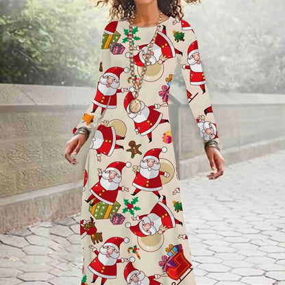Print on Demand New Autumn and Winter Long Sleeved Christmas 3D Digital Printed Dress