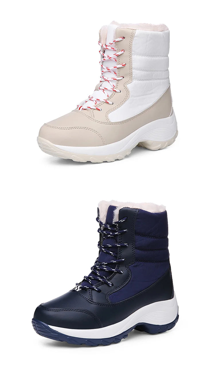 Snow Boots Woman Solid Shoes Woman Lace-Up Ladies Shoes Soft Ankle Boots Warm Lightweight Winter Ladies Boots Botas Mujer