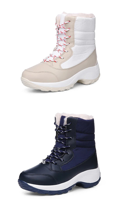 Snow Boots Woman Solid Shoes Woman Lace-Up Ladies Shoes Soft Ankle Boots Warm Lightweight Winter Ladies Boots Botas Mujer