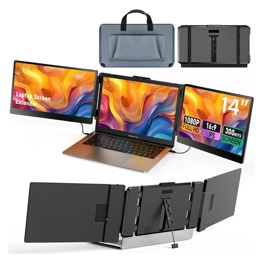 S2 Laptop Screen Extender FHD 1080P IPS Ultra Slim 180°Rotating Triple Portable Monitor with Dual Speaker Fit for Laptops