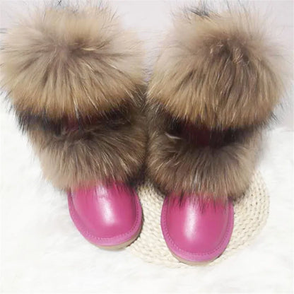 New Arrival 2025 Non-slip Fox Fur Woman Winter Snow Boots Women's Shoes Genuine Leather Natural Women's Snow Boots Thick Plush