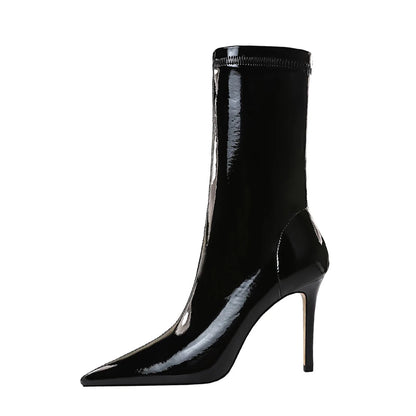 315-13 BIGTREE New Women's Boots for 2020 Slimming High Heels for Women Elastic Patent Leather Ankle Boots Pointy Ladies' Shoes