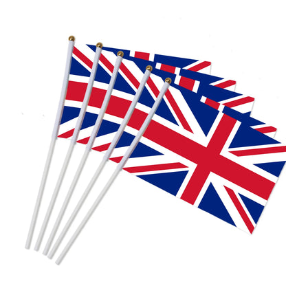 5pcs Stick Flag USA 14*21 cm Hand Held Mini Flag With White Pole Vivid Color and Fade Resistant Hand Held Stick Flags