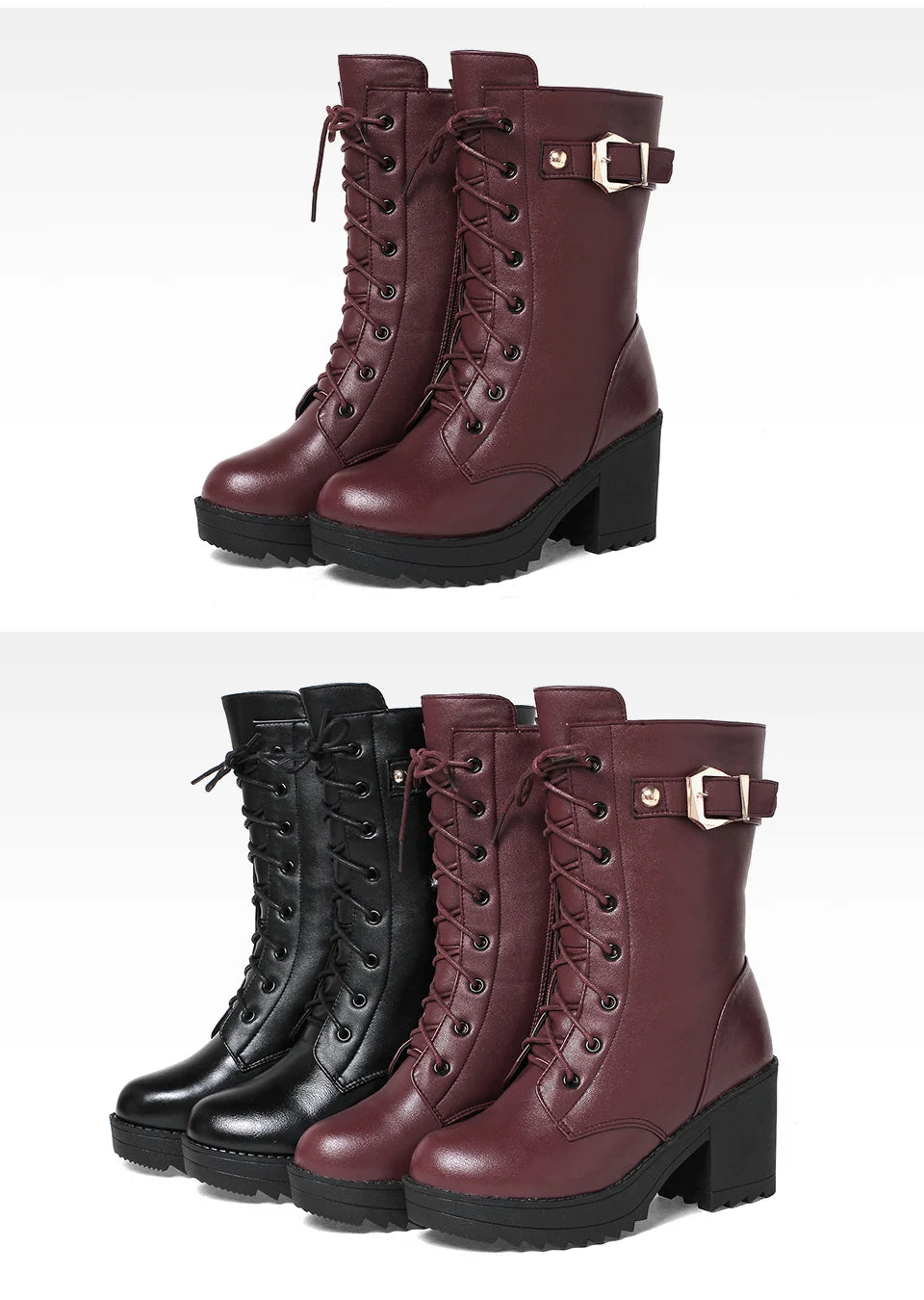 2025 Winter Leather Women Winter Boots Thick Wool Warm Women High-heeled Genuine Boot High-quality Female Snow Boots Women Shoes