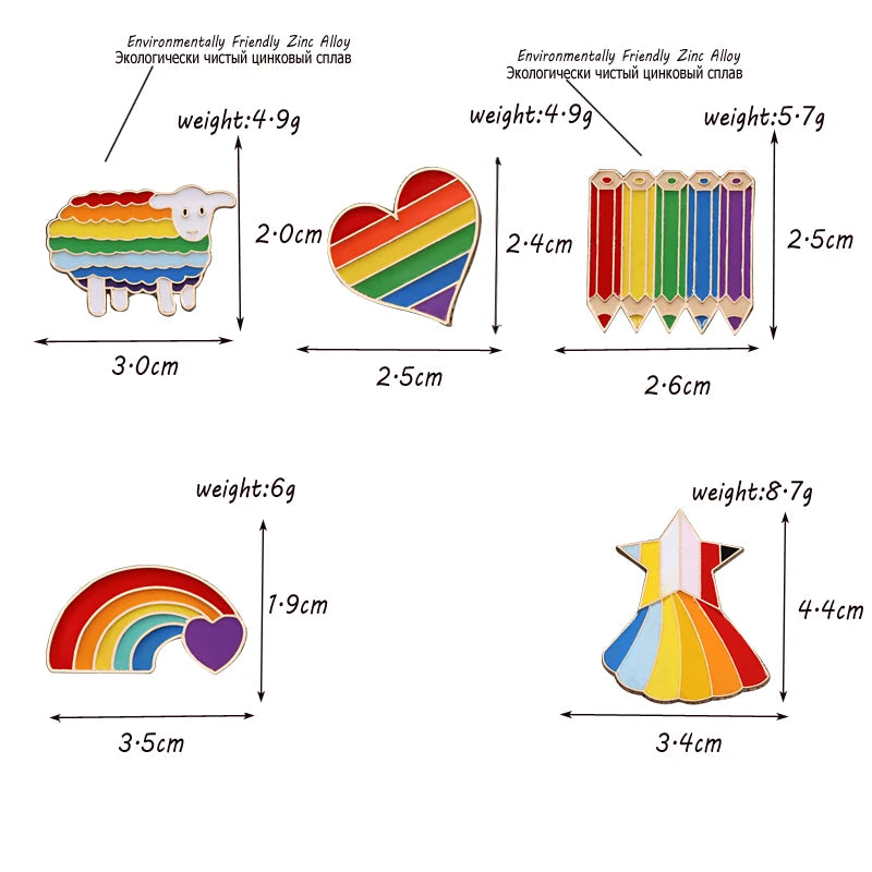 Rainbow Pin Gay Pride Brooch Cartoon Sheep Heart Enamel Lapel Pins Clothes Brooches Unisex Jewelry Gift Rainbow pencil Pin Badge