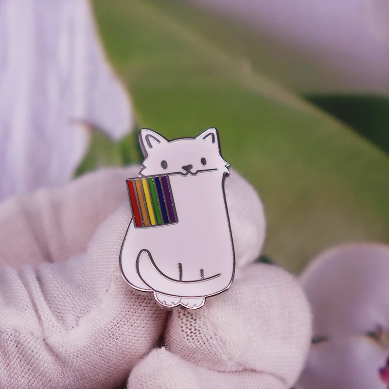 LGBTQ LGBT Gay Pride Rainbow Flag badge HS We're a little bit gay Moon Sounds Gay I'm In Love Wins Proudly Go Purride Cat Pin