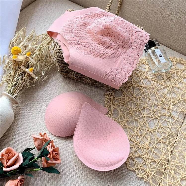 Comfortable Latex 4.0 Bra Women's Underwear Set Wireless With breast Pads Gather Bralette with panties Lingerie 2-pieces Suit